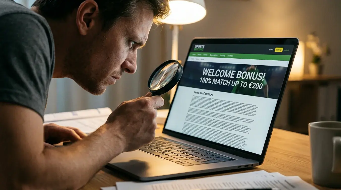 Pantalla de operador mostrando bono de bienvenida con condiciones
