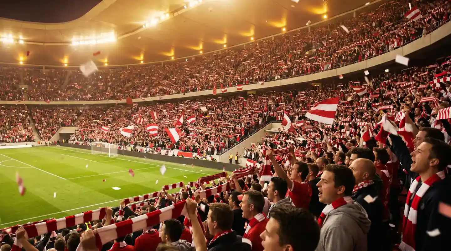 Aficion vibrante durante un derbi de LaLiga con ambiente de rivalidad