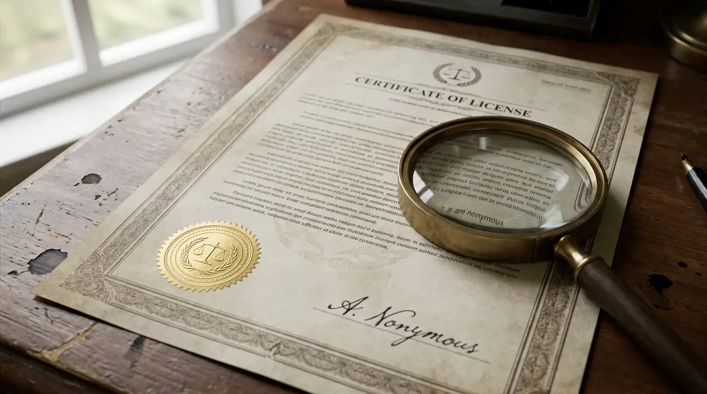 Documento oficial de licencia de operador de juego regulado