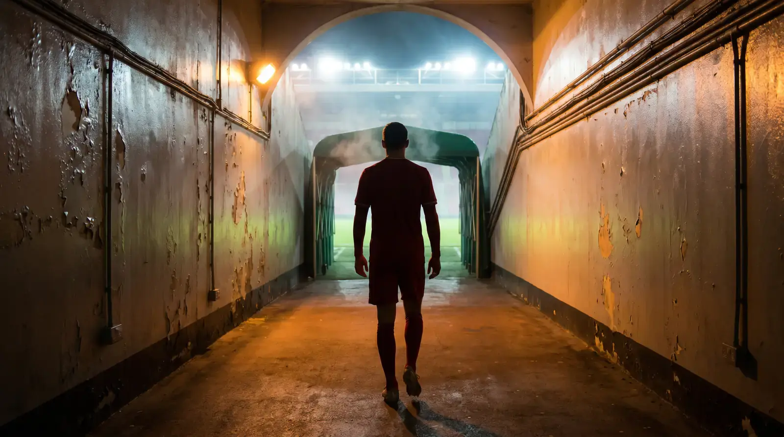 Jugadores en tunel de vestuarios antes de partido de vuelta de Champions