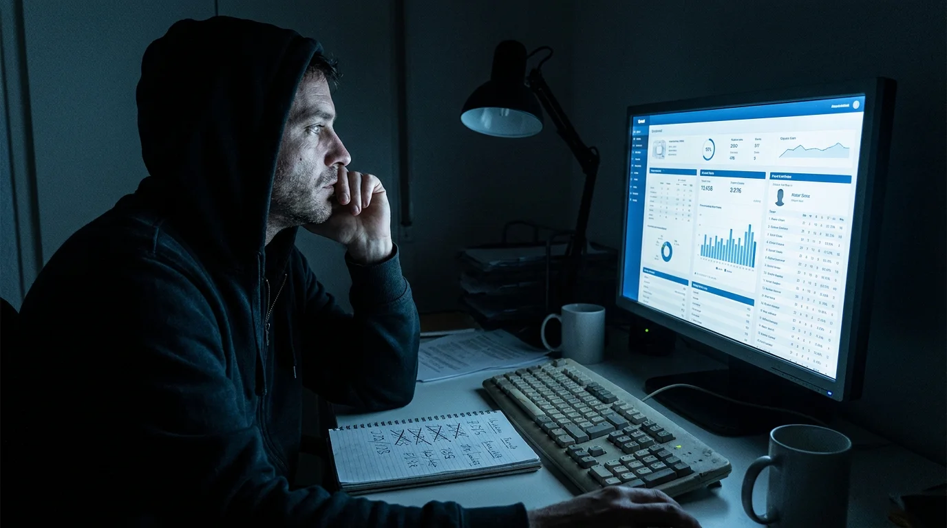Persona analizando cuotas de fútbol en pantalla de ordenador con datos estadísticos