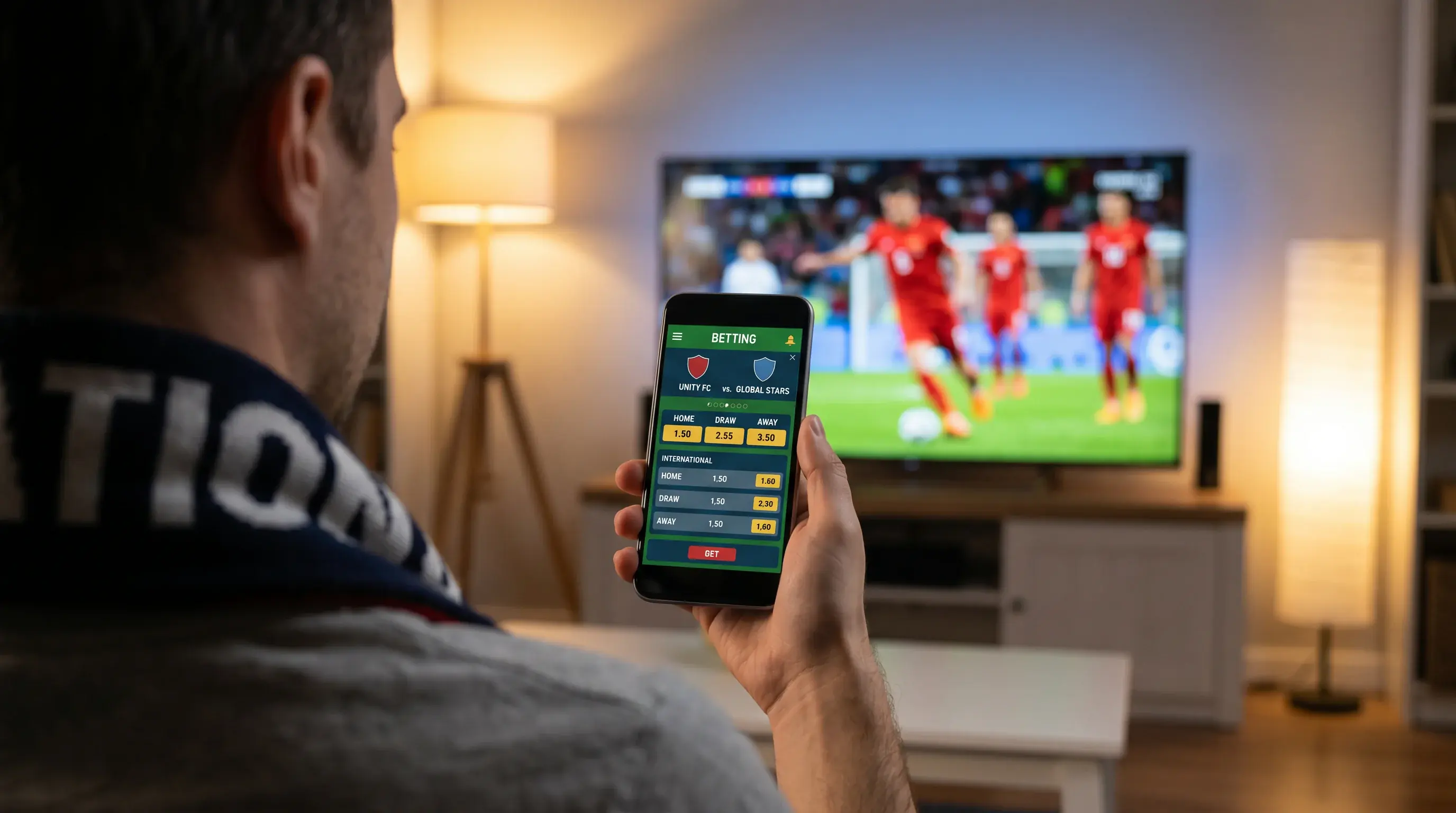 Aficionado siguiendo partido del Mundial desde su smartphone