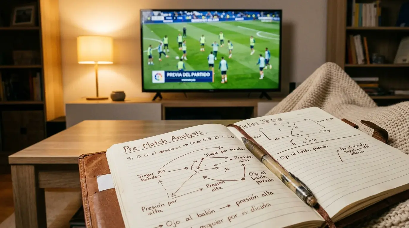 Apostante preparando un plan previo al partido para aprovechar las apuestas en directo