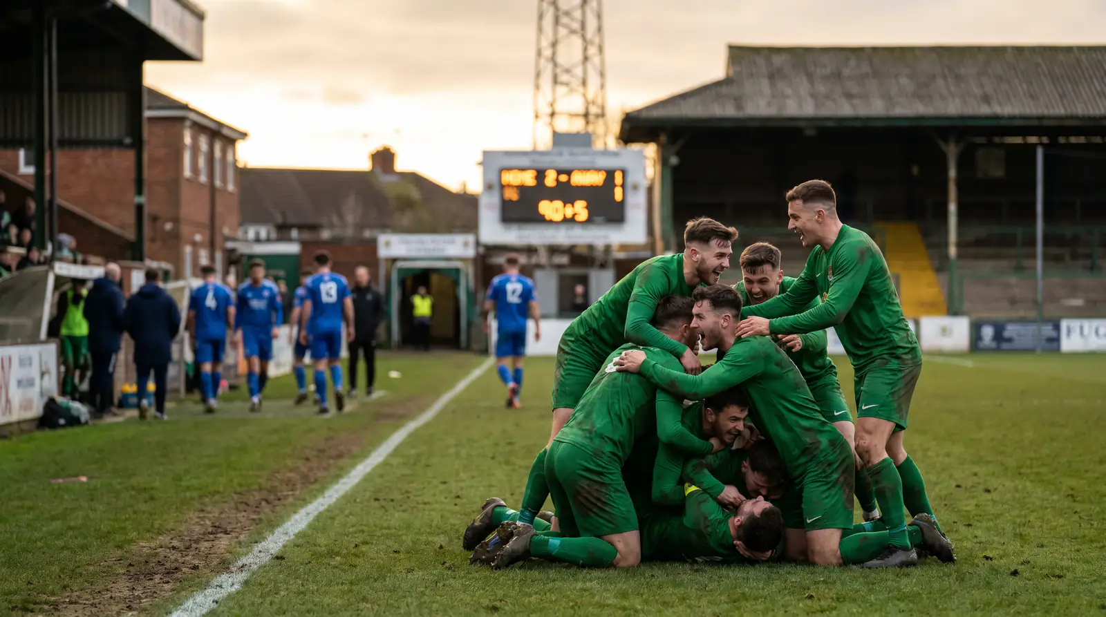Equipo modesto celebrando victoria en partido de Premier League