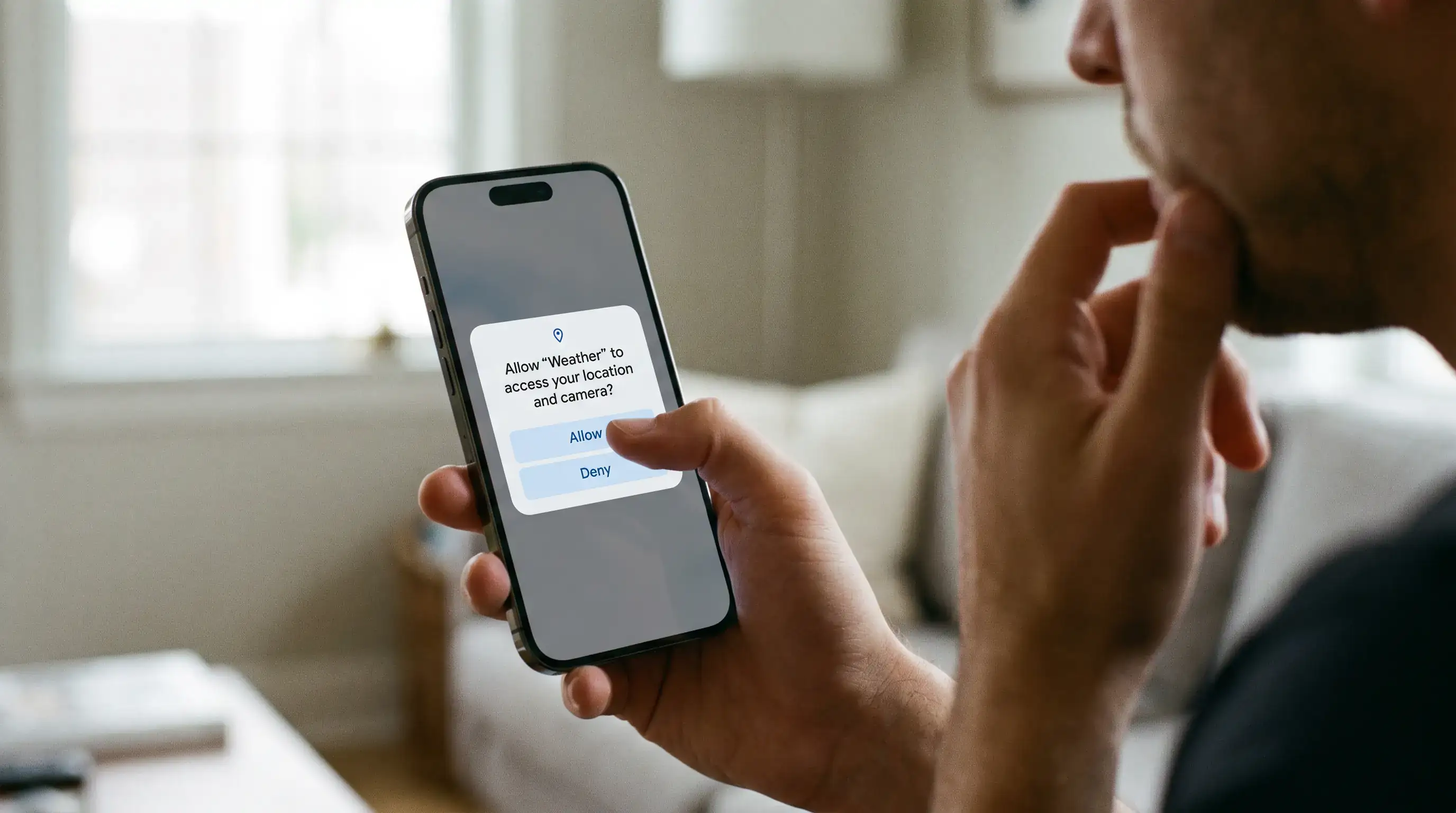 Pantalla de permisos de app con opciones de privacidad y seguridad