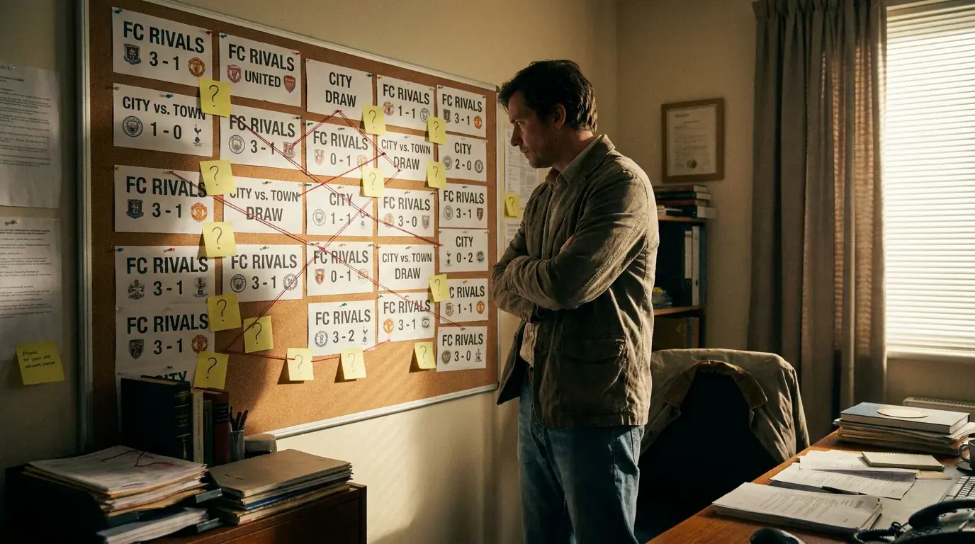 Persona revisando datos de fútbol en portátil evitando sesgos cognitivos al pronosticar