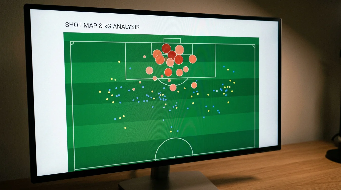 Mapa de disparos con valores xG de un partido de futbol